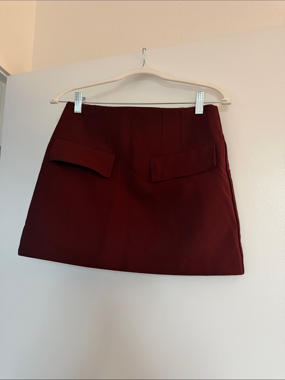 Dynamite Wine Red Mini Skirt with Flap Pockets